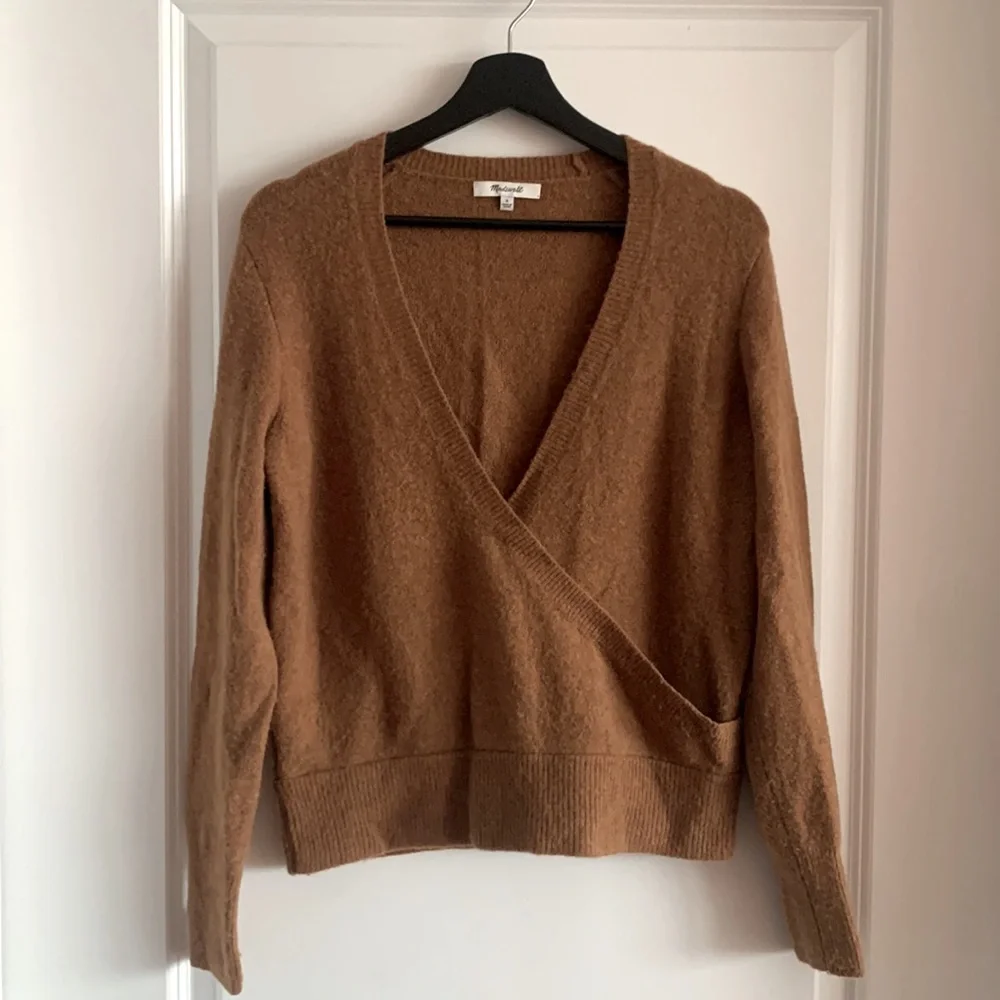 Madewell Wrap Front Pullover Sweater Brown Small Alpaca Wool Blends Cozy Cabin
